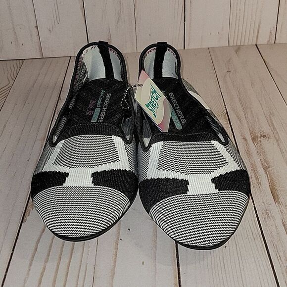 SKECHERS CLEO-SHERLOCK Women’s Slip On WIDE FIT Ballet Flats Black White Sz 7.5 - Picture 2 of 10